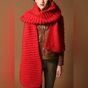 Chunky extra long Red Knit Scarf